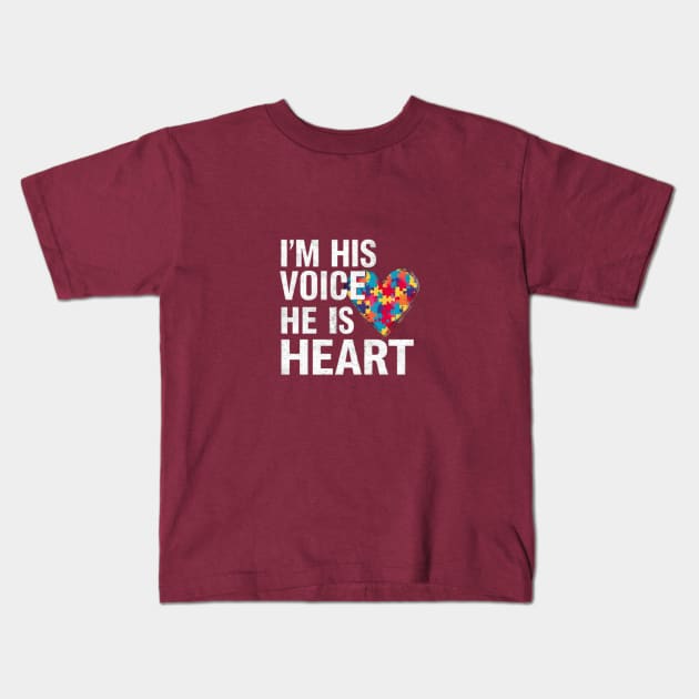 Autism, I'm his voice he is my heart Kids T-Shirt by Medkas 